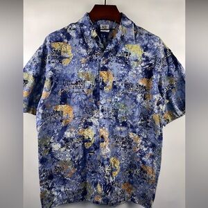 Rum Reggae Men's Blue Water Color Tropical 100% Cotton Hawaiian‎ Shirt SZ XL